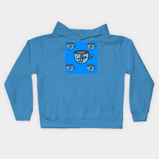 Coffee pattern in blue Kids Hoodie